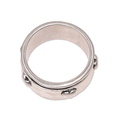 Sterling silver spinner ring, 'Mesmerizing Hearts' - Heart Motif Sterling Silver Spinner Ring from India