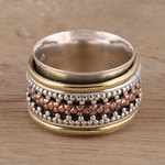 Sterling silver spinner ring, 'Royal Trance' - Dot Motif Sterling Silver Spinner Ring from India