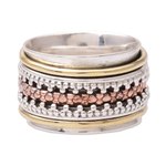 Sterling silver spinner ring, 'Royal Trance' - Dot Motif Sterling Silver Spinner Ring from India