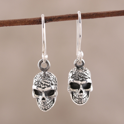 Sterling silver dangle earrings, 'Grinning Skulls' - Sterling Silver Skull Dangle Earrings from India