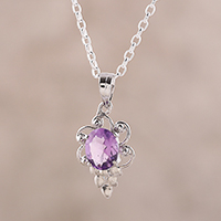Rhodium plated amethyst pendant necklace, 'Lilac Elegance' - Rhodium Plated Amethyst Pendant Necklace from India