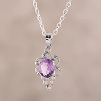 Rhodium plated amethyst pendant necklace, 'Lilac Elegance' - Rhodium Plated Amethyst Pendant Necklace from India