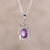 Rhodium plated amethyst pendant necklace, 'Lilac Dazzle' - Leafy Rhodium Plated Amethyst Pendant Necklace from India