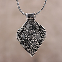 Sterling silver pendant necklace, 'Brilliant Drop' - Handmade Drop-Shaped Sterling Silver Pendant Necklace