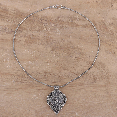 Sterling silver pendant necklace, 'Brilliant Drop' - Handmade Drop-Shaped Sterling Silver Pendant Necklace