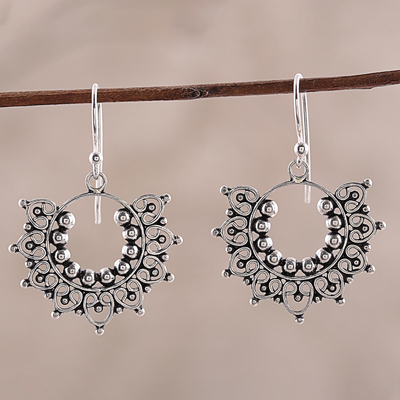 Sterling silver dangle earrings, 'Glorious Design' - Handcrafted Sterling Silver Dangle Earrings from India