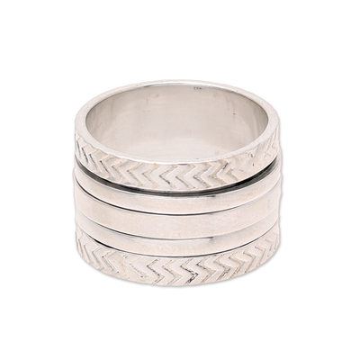 Sterling silver spinner ring, 'Gleaming Zigzag' - Sterling Silver Spinner Ring from India