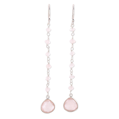 4-Carat Rose Quartz Dangle Earrings from India