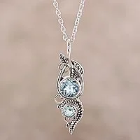 Blue topaz pendant necklace, 'Classic Glory' - Leafy Blue Topaz Pendant Necklace from India