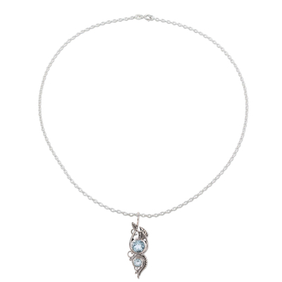 Blue topaz pendant necklace, 'Classic Glory' - Leafy Blue Topaz Pendant Necklace from India
