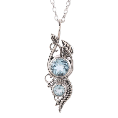 Blue topaz pendant necklace, 'Classic Glory' - Leafy Blue Topaz Pendant Necklace from India