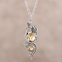 Citrine pendant necklace, 'Classic Glory' - Leafy Citrine Pendant Necklace from India
