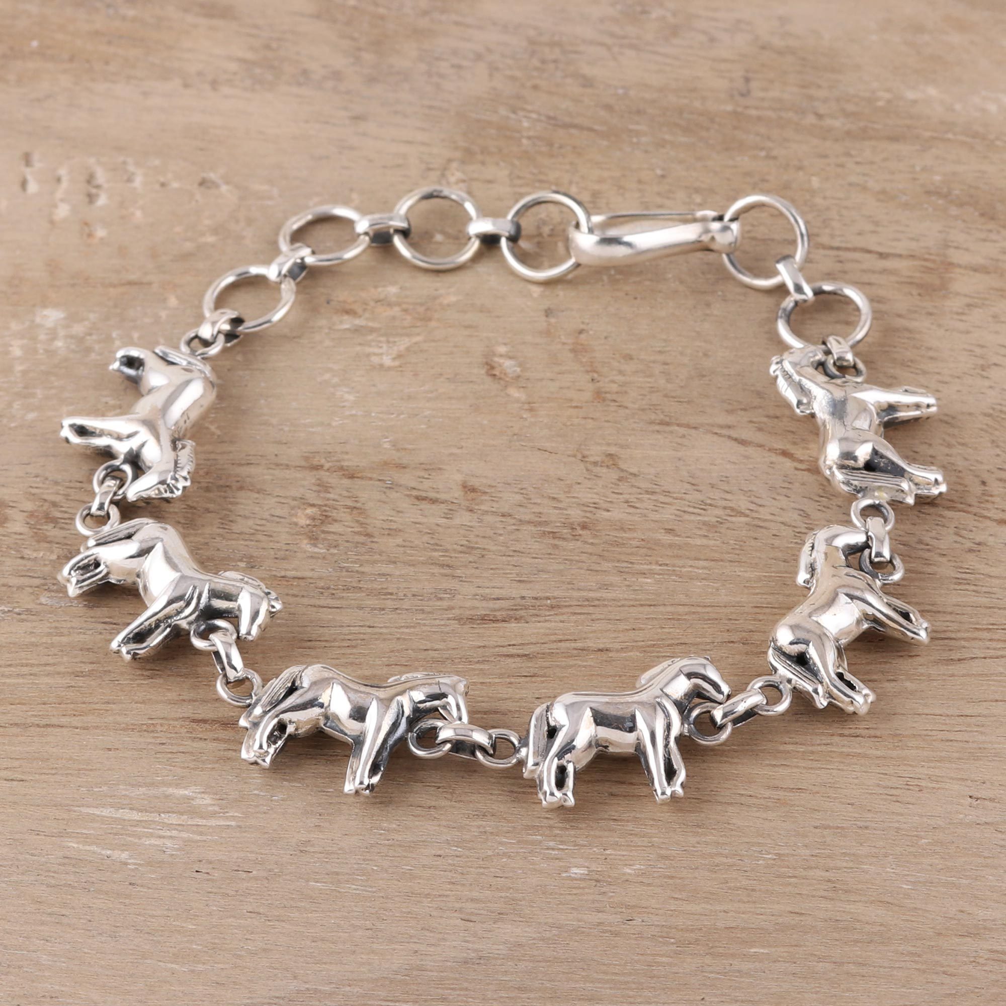 Sterling Silver Horse Link Bracelet from India Galloping Horses NOVICA