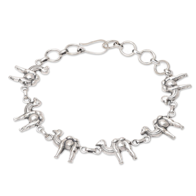 Sterling silver link bracelet, 'Desert Ferry' - Sterling Silver Camel Link Bracelet from India