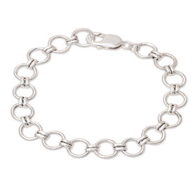 Sterling silver link bracelet, 'Contemporary Circles' - Circular Sterling Silver Link Bracelet from India