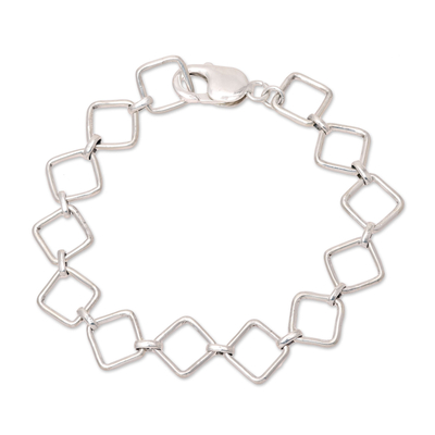 Sterling silver link bracelet, 'Contemporary Squares' - Square Sterling Silver Link Bracelet from India