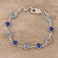 Lapislazuli-Gliederarmband, „Königliche Eulen“ – Lapislazuli-Eulen-Gliederarmband aus Indien