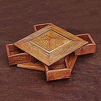 Brass inlay wood jewelry box, 'Creative Delight' - Brass Inlay Wood Jewelry Box Crafted in India