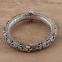 Sterling silver bangle bracelet, 'Rajasthan Bloom'