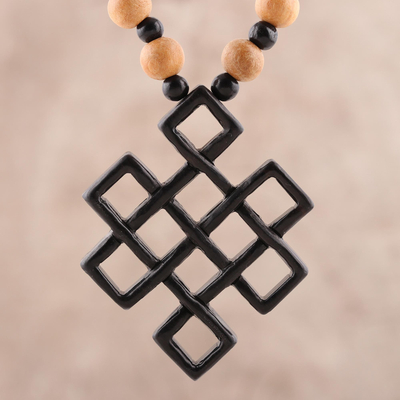 Halskette mit Anhänger aus Ebenholzperlen - Ebenholzperlen-Anhänger-Halskette aus Indien