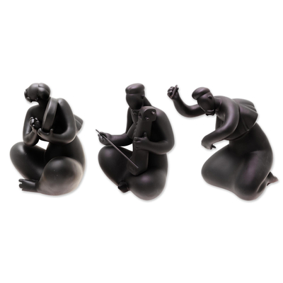 Esculturas de resina, (juego de 3) - Esculturas de músicos folclóricos de resina en negro (juego de 3)
