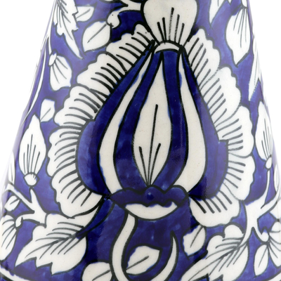 Dekorative Keramikvase - Dekorative Keramikvase mit Blattmotiv in Blau aus Indien