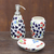 Ceramic bathroom set, 'Spring Delight' (set of 3) - Colorful Floral Ceramic Bathroom Set from India (Set of 3)