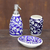 Badezimmerset aus Keramik, (3er-Set) - Badezimmerset aus floraler Keramik in Dunkelblau (3er-Set)