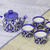 Ceramic tea set, 'Fantastic Garden' (set for 4) - Leafy Blue Ceramic Tea Set from India (Set for 4)