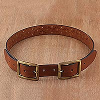 Leather belt, 'Antique Double Buckle' - Handcrafted Leather Belt in Chestnut from India