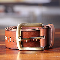Handcrafted Men's Leather Belt in Spice from India,'Timeless Appeal in Spice'