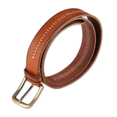 Men's leather belt, 'Timeless Appeal in Spice' - Handcrafted Men's Leather Belt in Spice from India