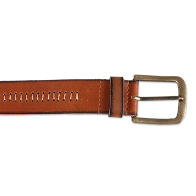 Men's leather belt, 'Timeless Appeal in Spice' - Handcrafted Men's Leather Belt in Spice from India