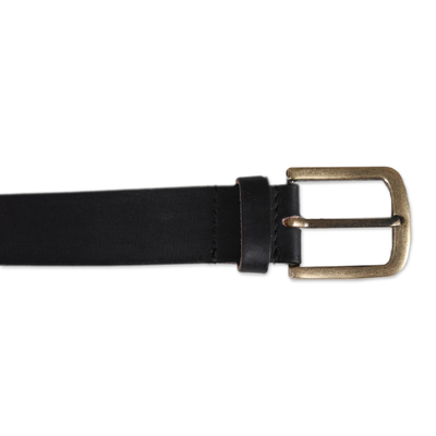 Men's leather belt, 'Onyx Weave' - Men's Patterned Leather Belt in Onyx from India