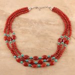 Carnelian and calcite beaded strand necklace, 'Cascading Sunset' - Carnelian and Calcite Beaded Strand Necklace from India