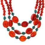 Carnelian and calcite beaded strand necklace, 'Cascading Sunset' - Carnelian and Calcite Beaded Strand Necklace from India