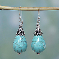 Sterling silver and calcite dangle earrings, 'Divine Drops' - Sterling Silver and Calcite Dangle Earrings from India