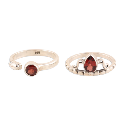 Faceted Garnet Rings from India (Pair)