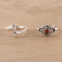Ringe aus Granat und Sterlingsilber, „Scarlet Glory“ (Paar) - Ringe aus Granat und Sterlingsilber aus Indien (Paar)
