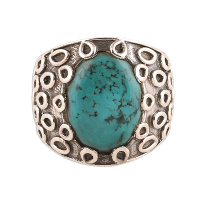 Men's sterling silver and reconstituted turquoise ring, 'Mysterious Rain' - Men's Sterling Silver and Reconstituted Turquoise Ring