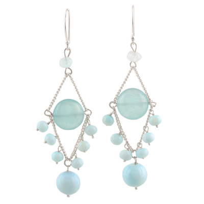 Multi-gemstone dangle earrings, 'Dancing Rhombi' - Multi-Gemstone Dangle Earrings in Blue from India