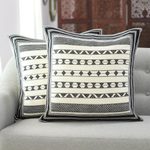 Cotton cushion covers, 'Geometric Stripes' (pair) - Cotton Cushion Covers with Black Geometric Patterns (Pair)