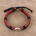 Sterling silver and leather wristband bracelet, 'Spiritual Balance' - Sterling Silver and Leather Yin Yang Wristband Bracelet