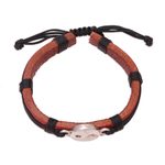 Sterling silver and leather wristband bracelet, 'Spiritual Balance' - Sterling Silver and Leather Yin Yang Wristband Bracelet