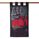 Batik cotton wall hanging, 'Spring Village Scene' - Village Scene Batik Cotton Wall Hanging from India