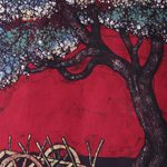 Batik cotton wall hanging, 'Spring Village Scene' - Village Scene Batik Cotton Wall Hanging from India