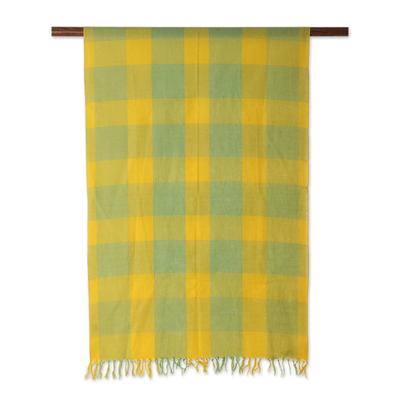 Bufanda de algodón - Pañuelo cruzado de algodón con narcisos y turquesas de la India
