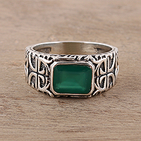 Men's onyx ring, 'Verdant Statement' - Men's Green Onyx Ring Crafted in India