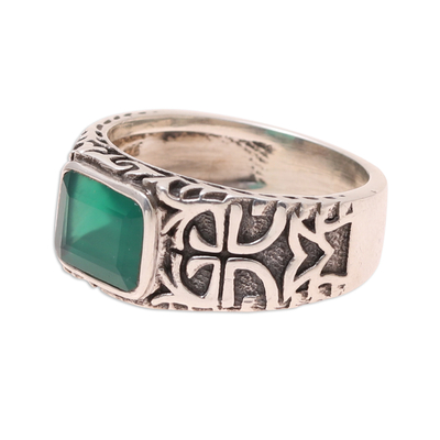 Men's onyx ring, 'Verdant Statement' - Men's Green Onyx Ring Crafted in India