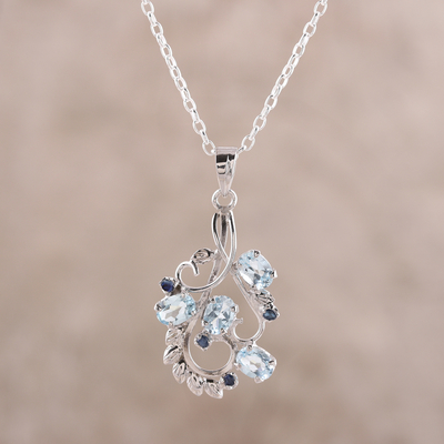 Sterling Silver Rhodium-plated Sapphire Pendant 